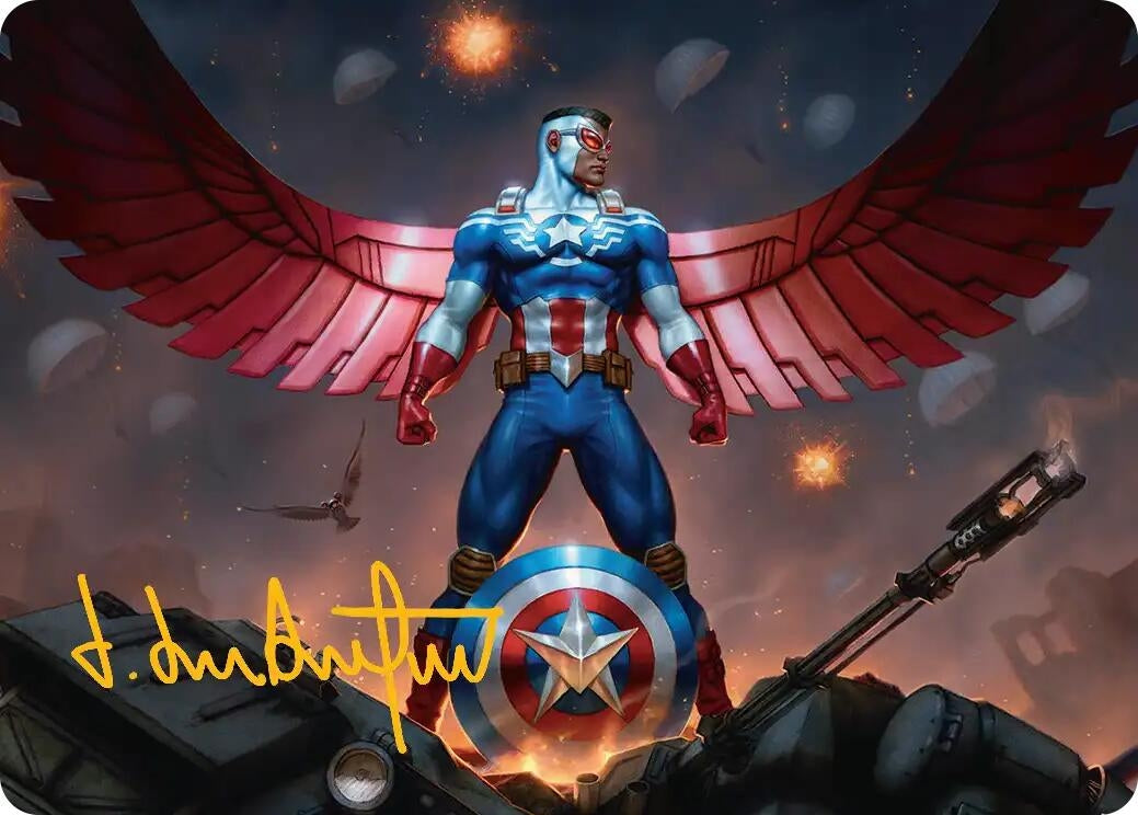 Image for Captain America, Wings of Freedom Art Card (2/45) (Gold-Stamped Signature) (2) (Art Series: Marvel Super Heroes) (AAMSH) - Magic: The Gathering