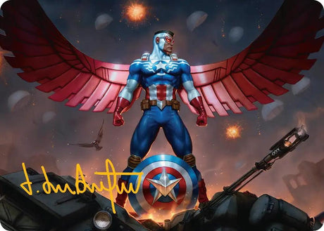 Image for Captain America, Wings of Freedom Art Card (2/45) (Gold-Stamped Signature) (2) (Art Series: Marvel Super Heroes) (AAMSH) - Magic: The Gathering
