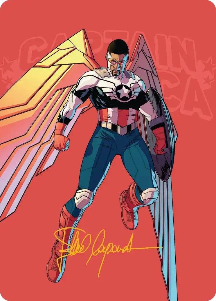 Image for Captain America, Wings of Freedom Art Card (22/45) (Gold-Stamped Signature) (22) (Art Series: Marvel Super Heroes) (AAMSH) - Magic: The Gathering