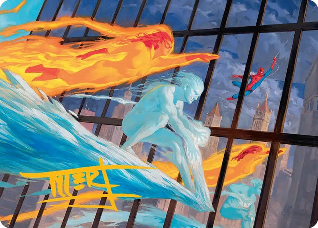 Image for Iceman and Firestar Art Card (Gold-Stamped Signature) (45) (Art Series: Marvel Super Heroes) (AAMSH) - Magic: The Gathering