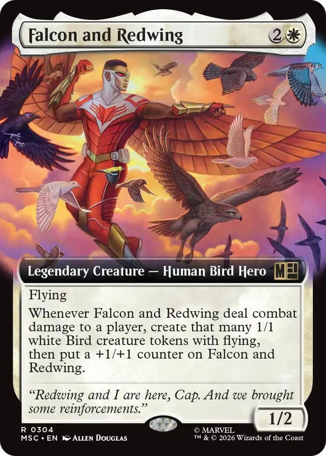 Image for Falcon and Redwing (Extended Art) (304) (Foil) (Commander: Marvel Super Heroes) (MSC) - Magic: The Gathering
