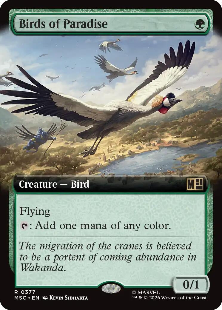 Image for Birds of Paradise (Extended Art) (377) (Foil) (Commander: Marvel Super Heroes) (MSC) - Magic: The Gathering