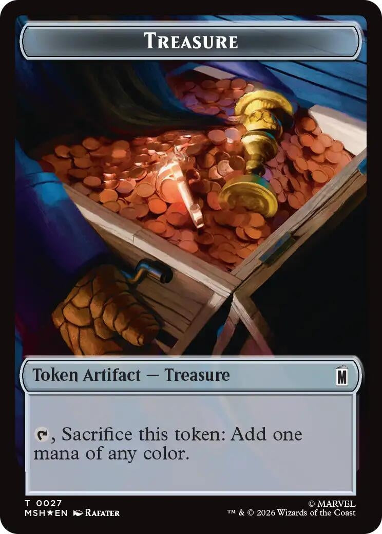 Image for Treasure (027) // Bird (021) Double-Sided Token (Surge Foil) (27 // 21) (Foil) (Commander: Marvel Super Heroes) (MSC) - Magic: The Gathering