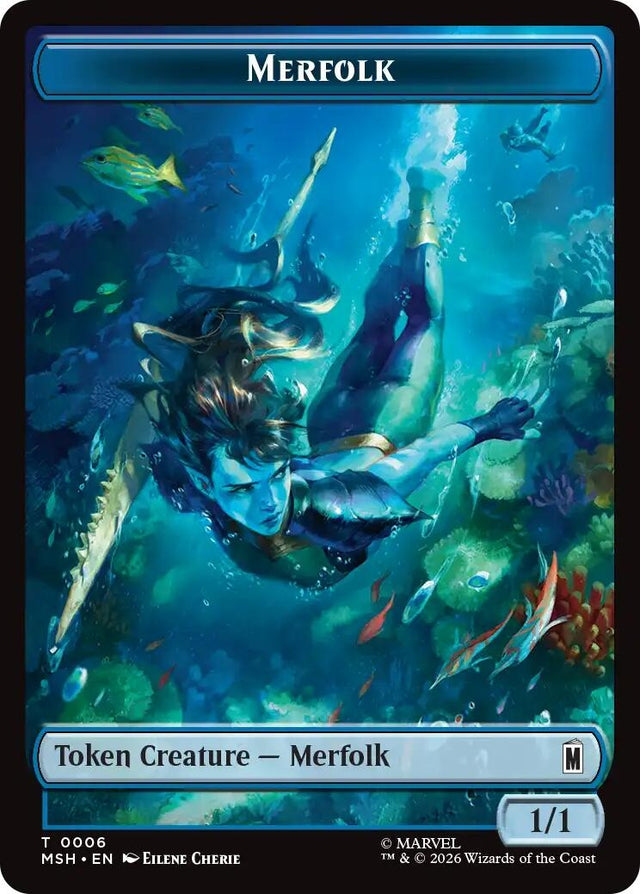 Image for Merfolk // Doombot Double-Sided Token (006/018) (Foil) (Marvel Super Heroes) (MSH) - Magic: The Gathering