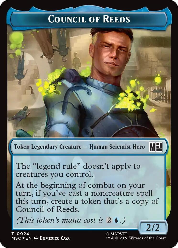 Image for Council of Reeds (024) // Merfolk (024) Double-Sided Token (Surge Foil) (24 // 24) (Foil) (Commander: Marvel Super Heroes) (MSC) - Magic: The Gathering