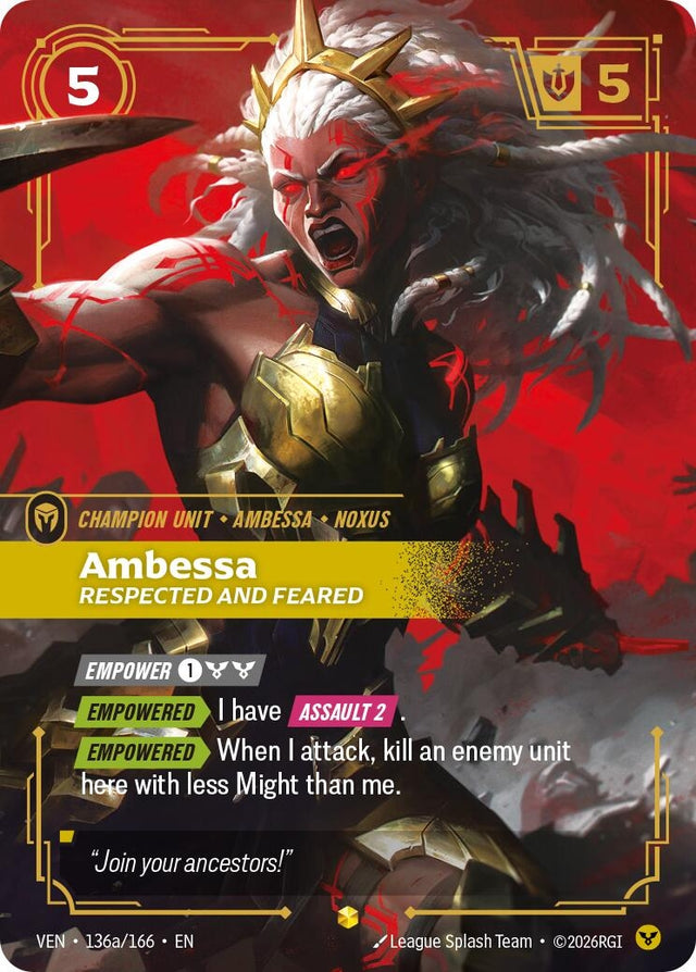 Image for Ambessa - Respected and Feared (Alternate Art) (136a/166) (Foil) (Vendetta) (VEN) - Riftbound: League of Legends Trading Card Game