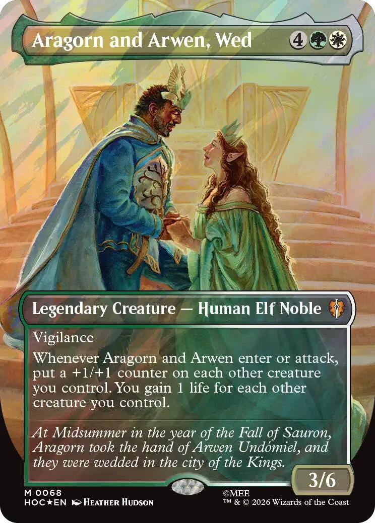 Image for Aragorn and Arwen, Wed (Borderless) (Surge Foil) (68) (Foil) (The Hobbit: Eternal-Legal) (HOC) - Magic: The Gathering