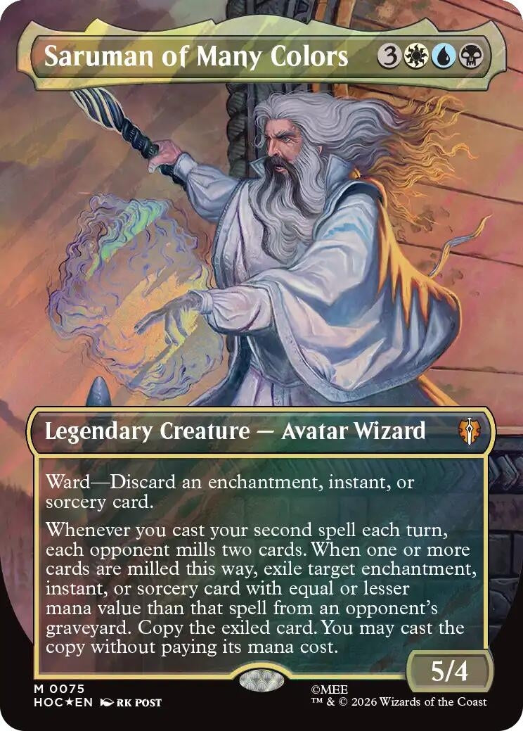 Image for Saruman of Many Colors (Borderless) (Surge Foil) (75) (Foil) (The Hobbit: Eternal-Legal) (HOC) - Magic: The Gathering