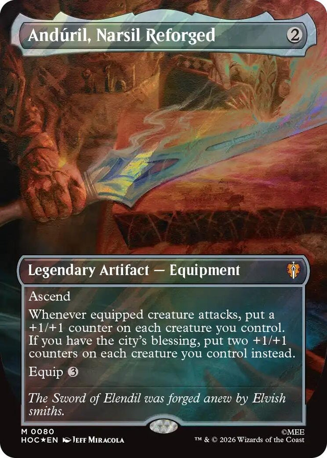 Image for Anduril, Narsil Reforged (Borderless) (Surge Foil) (80) (Foil) (The Hobbit: Eternal-Legal) (HOC) - Magic: The Gathering