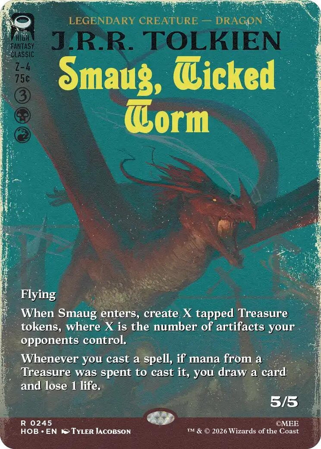 Image for Smaug, Wicked Worm (Borderless) (245) (Foil) (The Hobbit) (HOB) - Magic: The Gathering