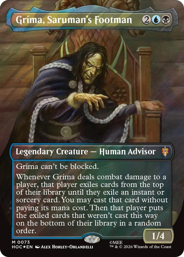 Image for Grima, Saruman's Footman (Borderless) (Surge Foil) (73) (Foil) (The Hobbit: Eternal-Legal) (HOC) - Magic: The Gathering