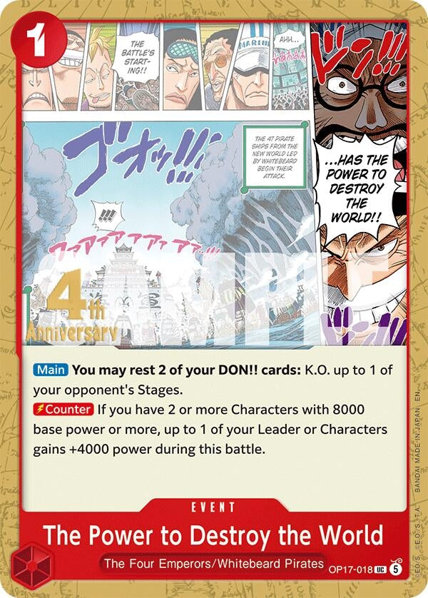 Image for The Power to Destroy the World (OP17-018) (The World's Strongest Warriors Release Event Cards) (OP17 RE) - One Piece Card Game