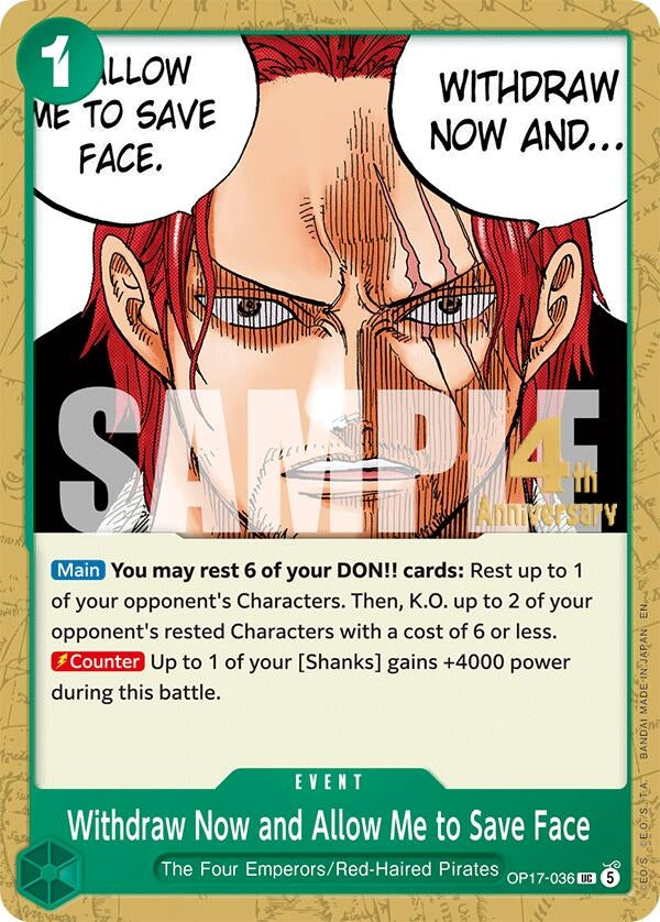 Image for Withdraw Now and Allow Me to Save Face (OP17-036) (The World's Strongest Warriors Release Event Cards) (OP17 RE) - One Piece Card Game