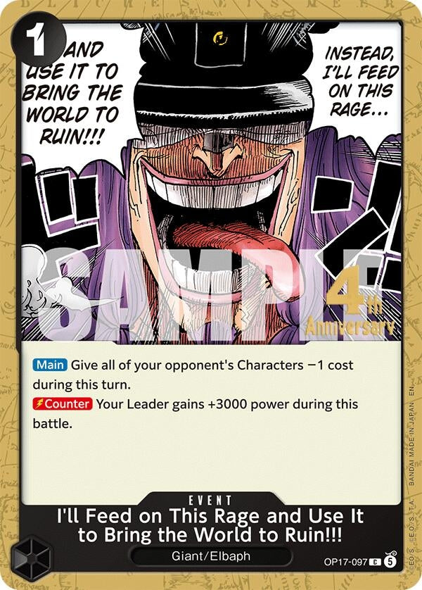 Image for I'll Feed on This Rage and Use It to Bring the World to Ruin!!! (OP17-097) (The World's Strongest Warriors Release Event Cards) (OP17 RE) - One Piece Card Game