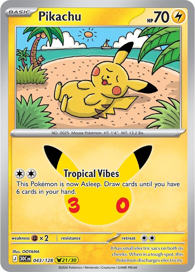 Image for Pikachu (043/128) (Holofoil) (ME: 30th Celebration) (30C) - Pokemon