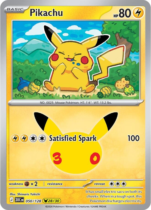 Image for Pikachu (050/128) (Holofoil) (ME: 30th Celebration) (30C) - Pokemon