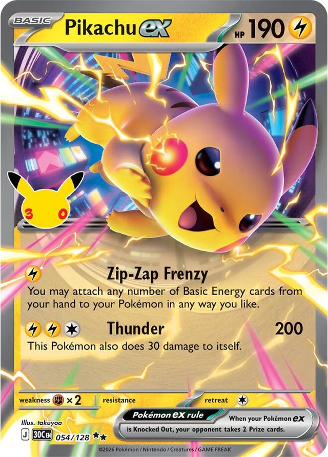 Image for Pikachu ex (054/128) (Holofoil) (ME: 30th Celebration) (30C) - Pokemon
