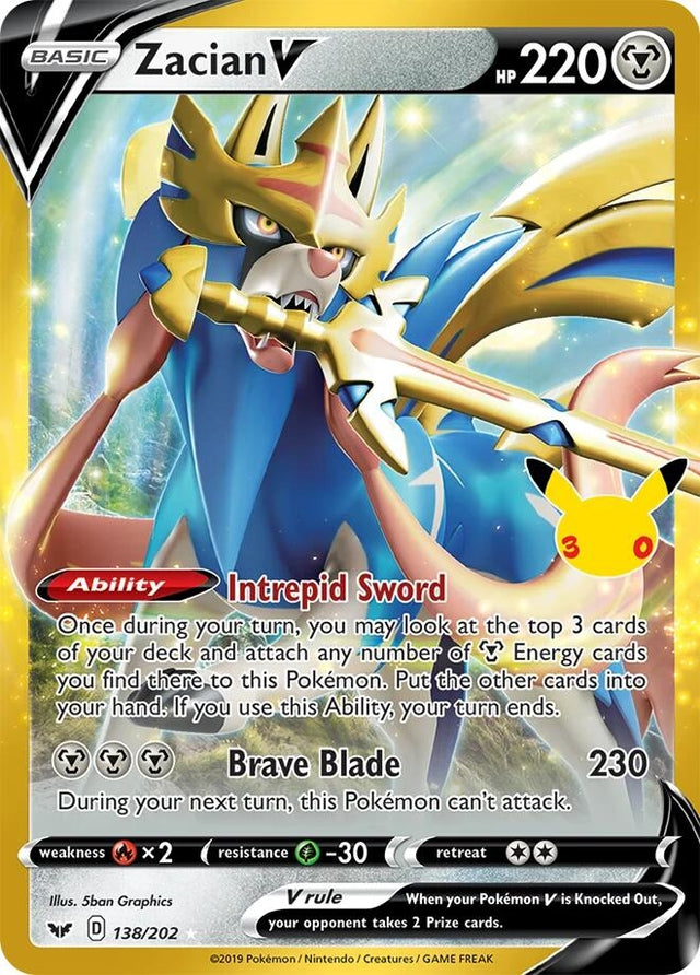 Image for Zacian V (138/202) (Holofoil) (ME: 30th Celebration Classic Collection) (30C) - Pokemon