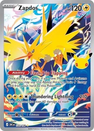 Image for Zapdos (133/128) (Holofoil) (ME: 30th Celebration) (30C) - Pokemon