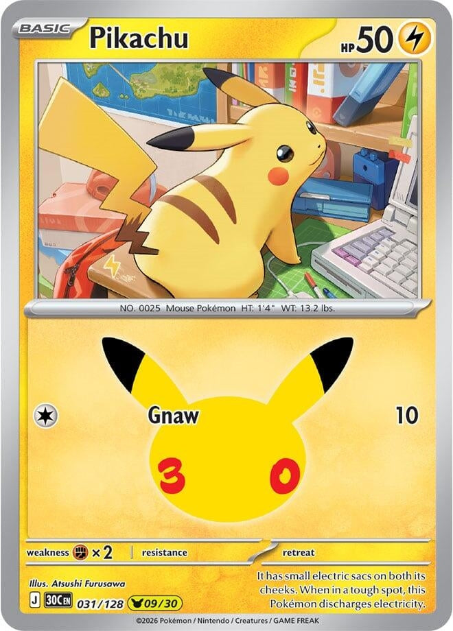 Image for Pikachu (031/128) (Holofoil) (ME: 30th Celebration) (30C) - Pokemon
