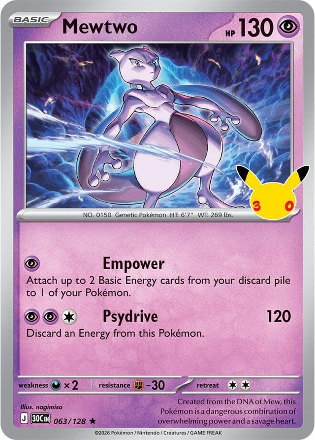 Image for Mewtwo (063/128) (Holofoil) (ME: 30th Celebration) (30C) - Pokemon