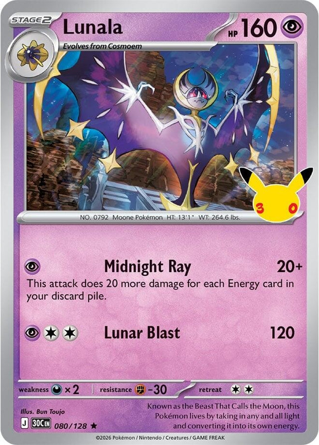 Image for Lunala (080/128) (Holofoil) (ME: 30th Celebration) (30C) - Pokemon