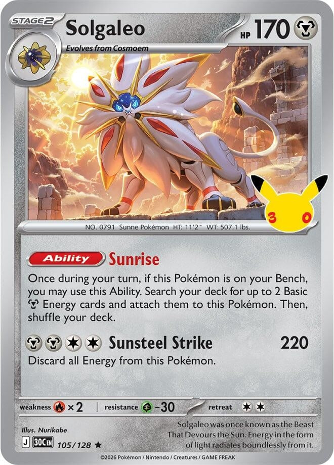 Image for Solgaleo (105/128) (Holofoil) (ME: 30th Celebration) (30C) - Pokemon