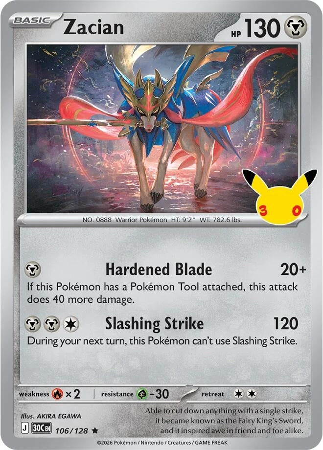 Image for Zacian (106/128) (Holofoil) (ME: 30th Celebration) (30C) - Pokemon