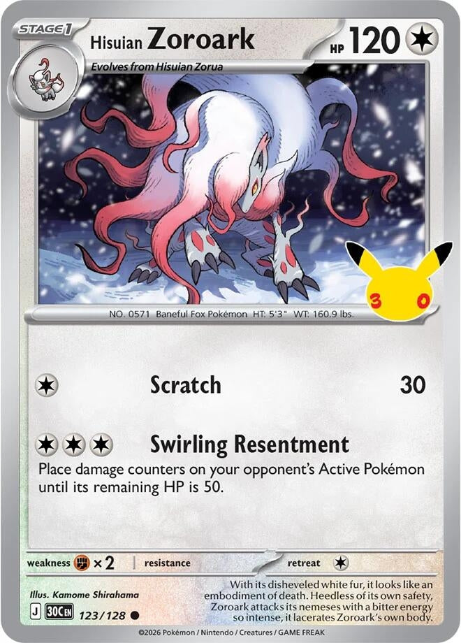 Image for Hisuian Zoroark (123/128) (Holofoil) (ME: 30th Celebration) (30C) - Pokemon