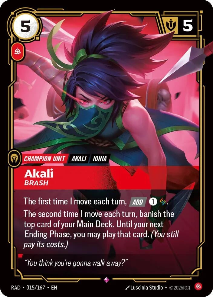 Image for Akali, Brash (015/167) (Foil) (Radiance) (RAD) - Riftbound: League of Legends Trading Card Game