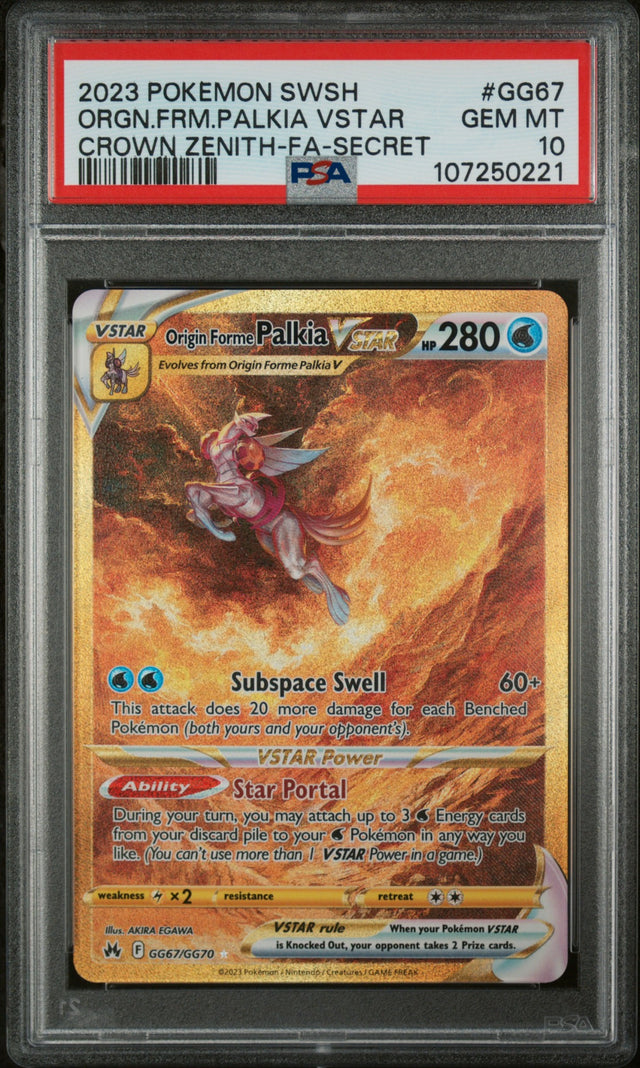 FULL ART/ORIGIN FORME PALKIA VSTAR SECRET 2023 POKEMON SWORD AND SHIELD CROWN ZENITH PSA GEM MT 10 - front