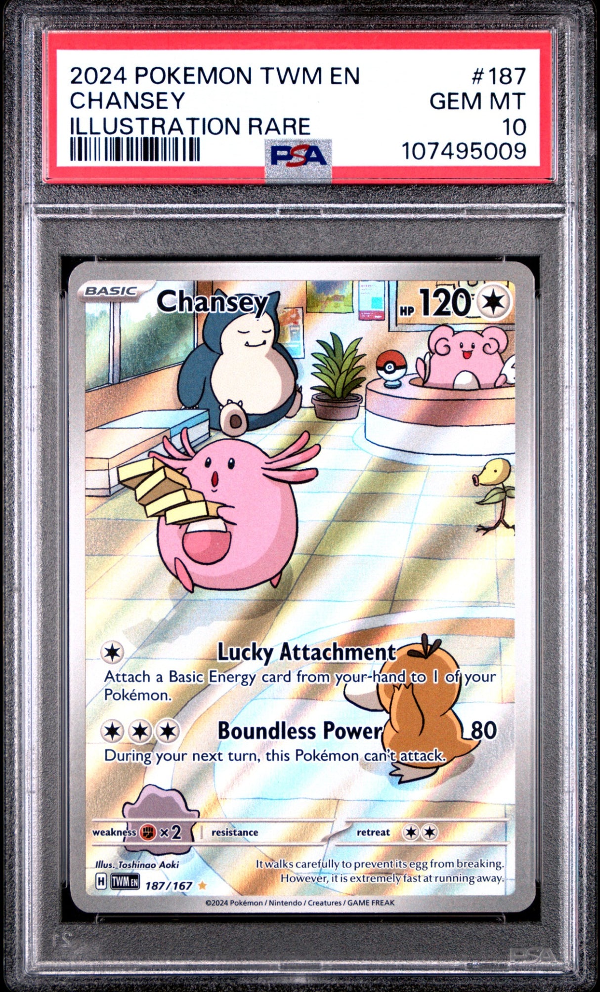 2024 POKEMON TWM EN-TWILIGHT MASQUERADE #187 CHANSEY ILLUSTRATION RARE PSA 10