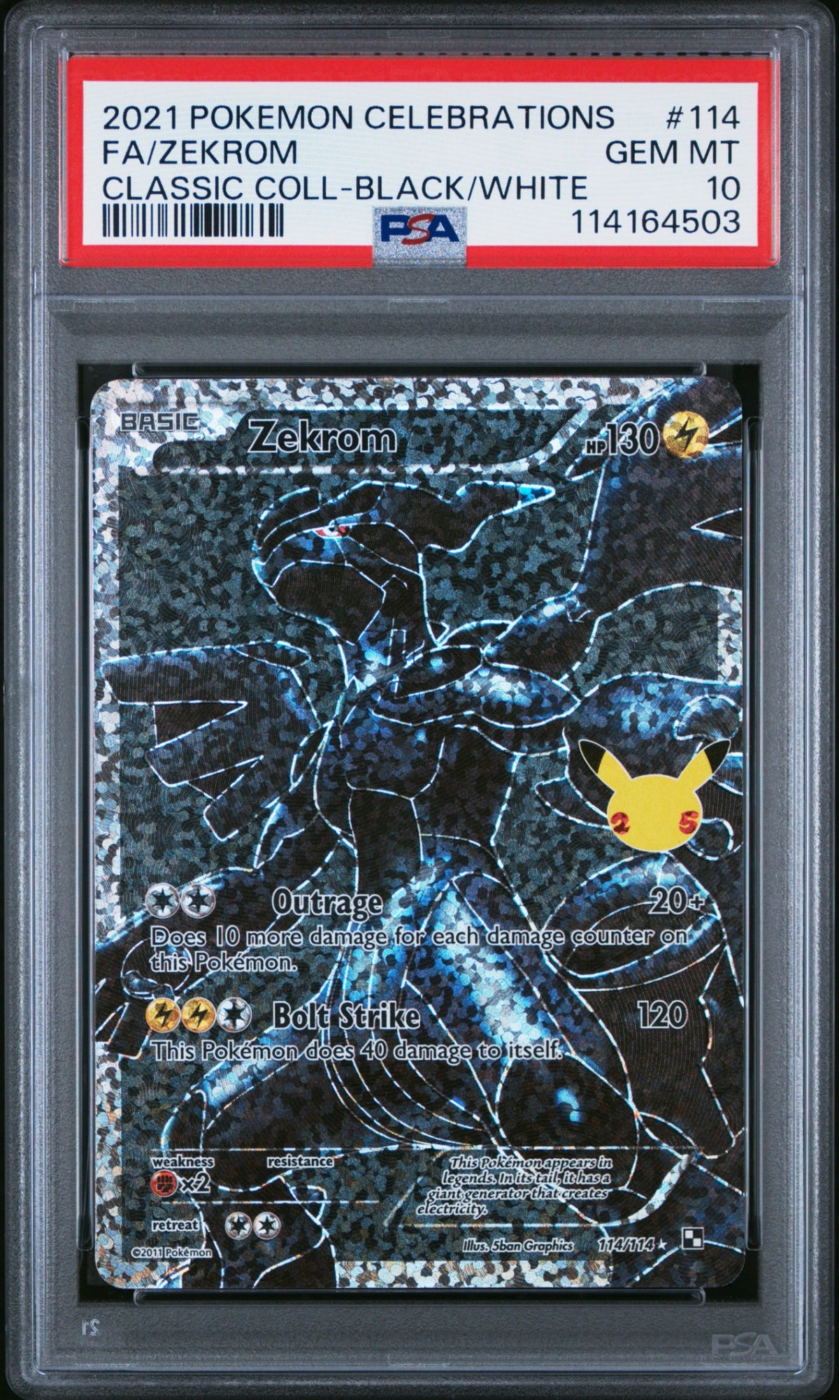 FULL ART/ZEKROM 2021 POKEMON CELEBRATIONS CLASSIC COLLECTION PSA GEM MT 10 - front