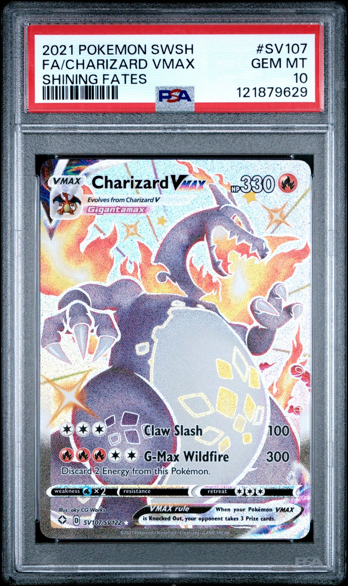 2021 POKEMON SWORD & SHIELD SHINING FATES #SV107 FULL ART/CHARIZARD VMAX PSA 10