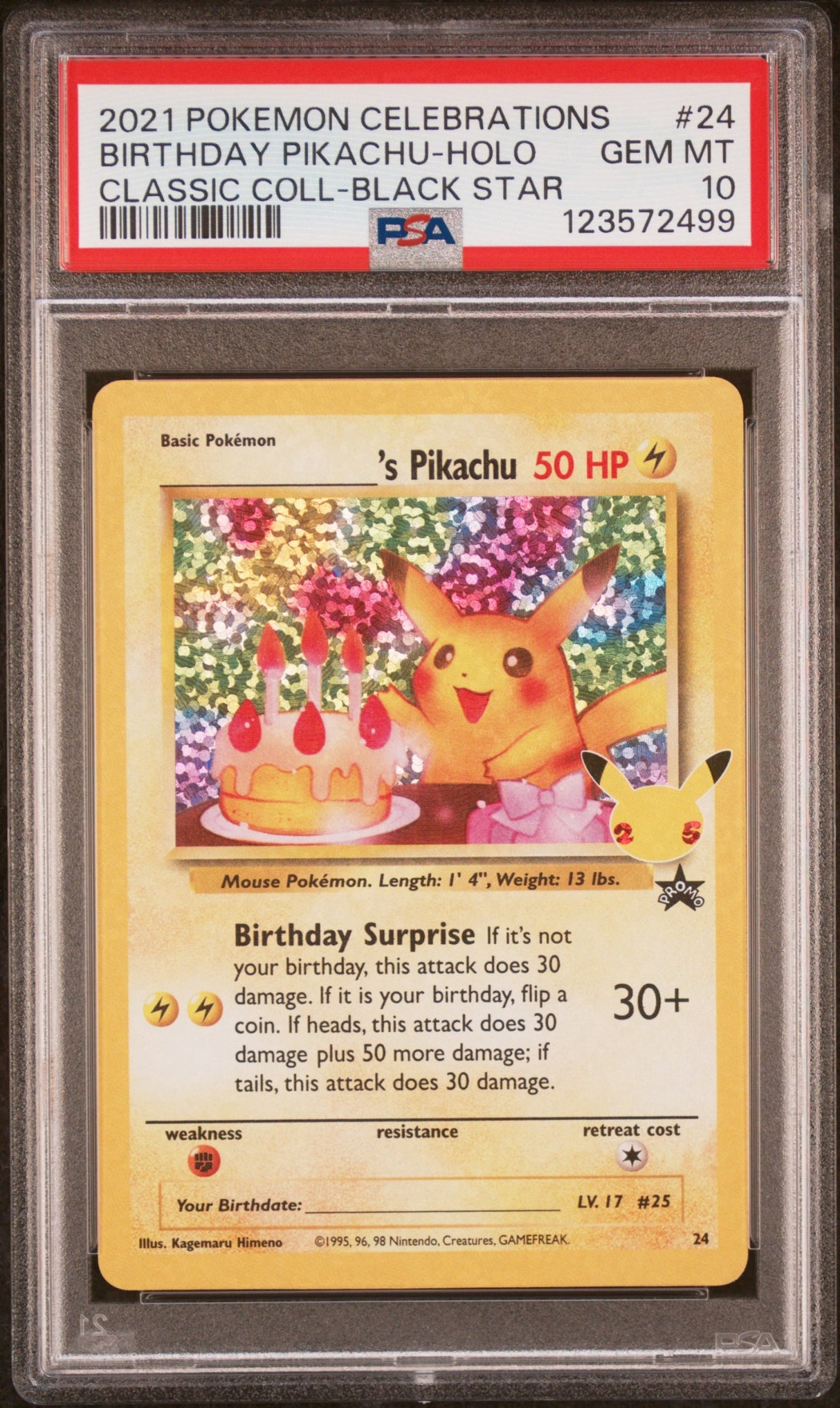 2021 POKEMON CELEBRATIONS CLASSIC COLLECTION #24 BIRTHDAY PIKACHU-HOLO PSA 10