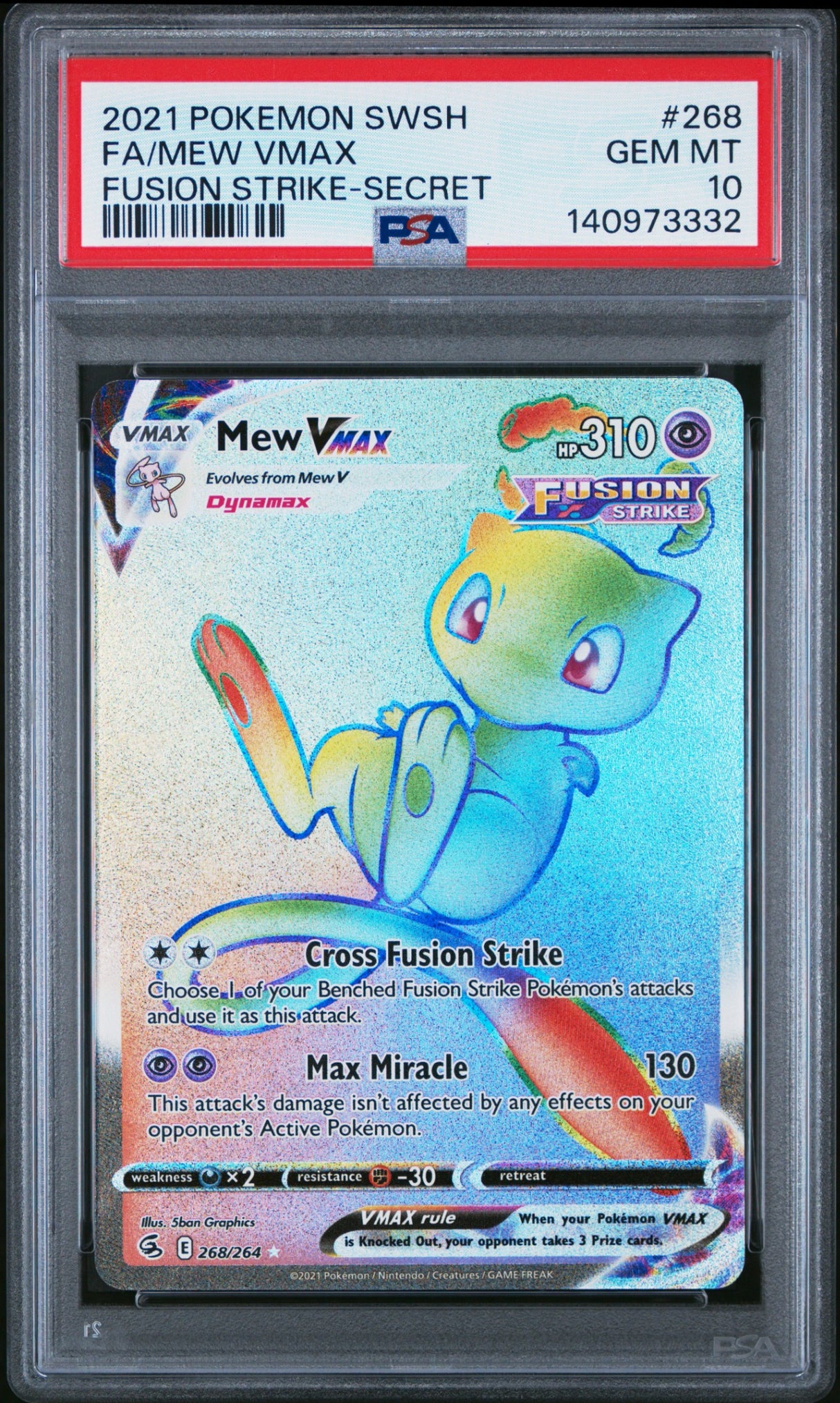 2021 POKEMON SWORD & SHIELD FUSION STRIKE #268 FULL ART/MEW VMAX SECRET PSA 10