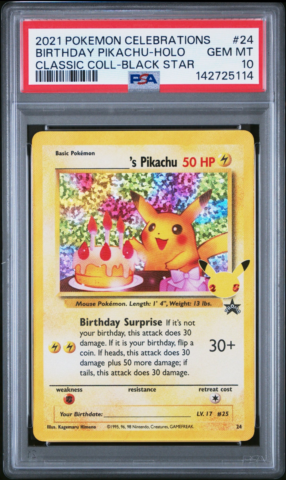 2021 POKEMON CELEBRATIONS CLASSIC COLLECTION #24 BIRTHDAY PIKACHU-HOLO PSA 10