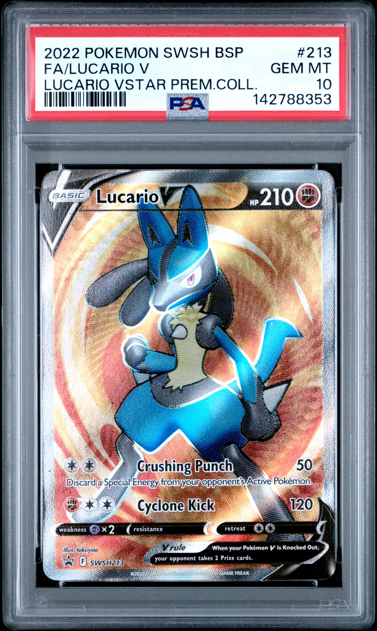2022 POKEMON SWSH BLACK STAR PROMO #213 FULL ART/LUCARIO V LUCARIO VSTAR PREMIUM COLLECTION PSA 10