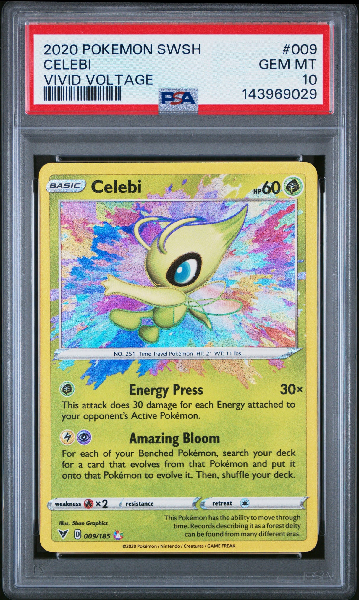 2020 POKEMON SWORD & SHIELD VIVID VOLTAGE #009 CELEBI PSA 10