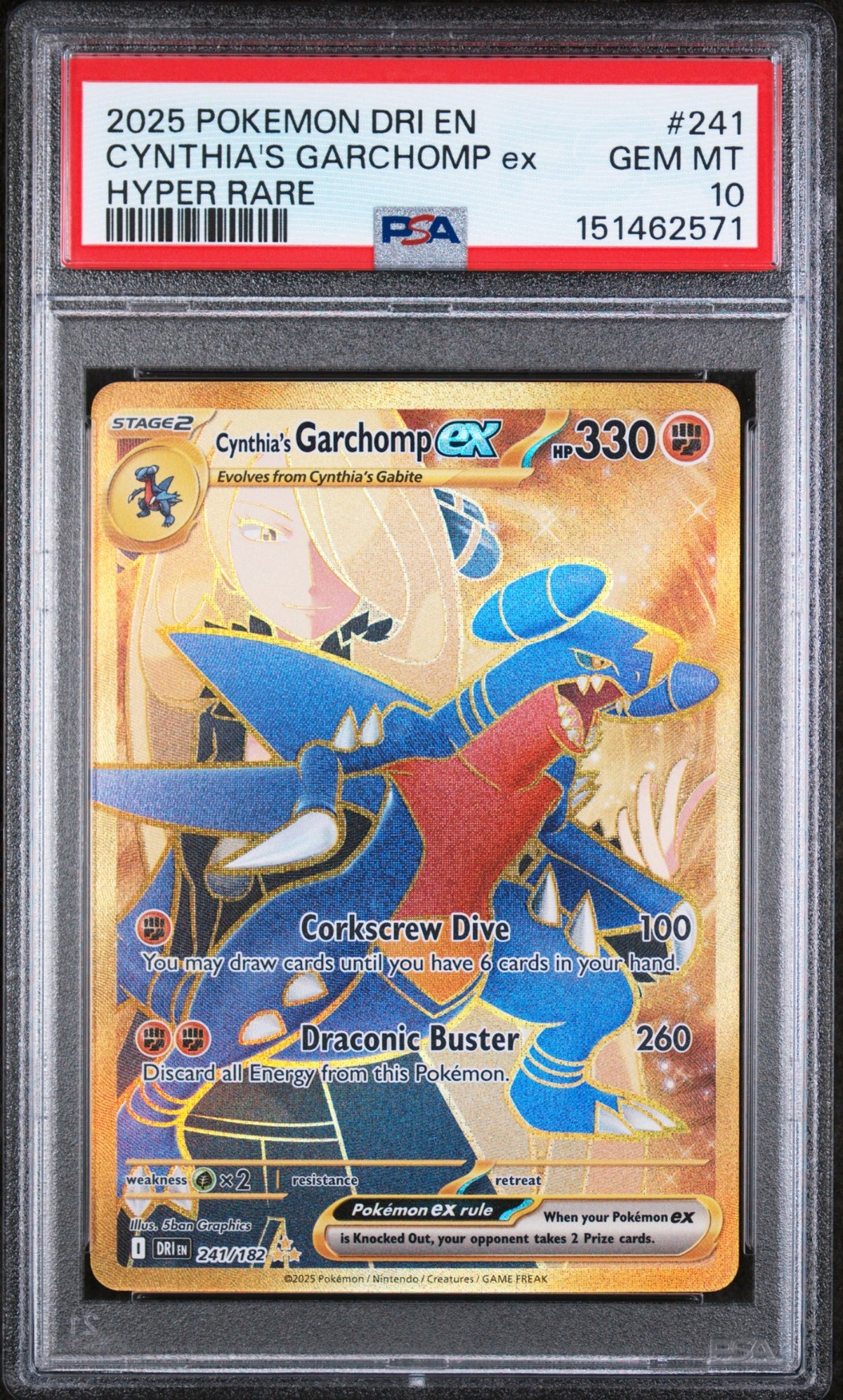 CYNTHIA'S GARCHOMP EX HYPER RARE 2025 POKEMON DRI EN-DESTINED RIVALS PSA GEM MT 10 - front