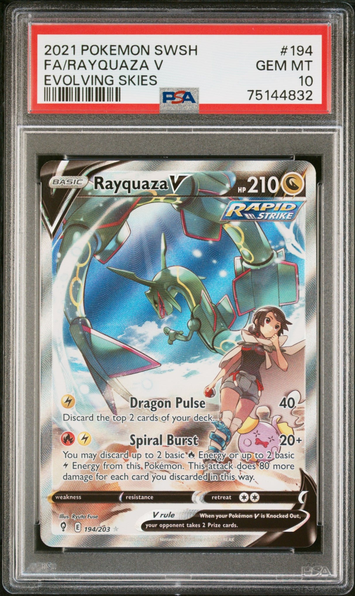 2021 POKEMON SWORD & SHIELD EVOLVING SKIES #194 FULL ART/RAYQUAZA V PSA 10