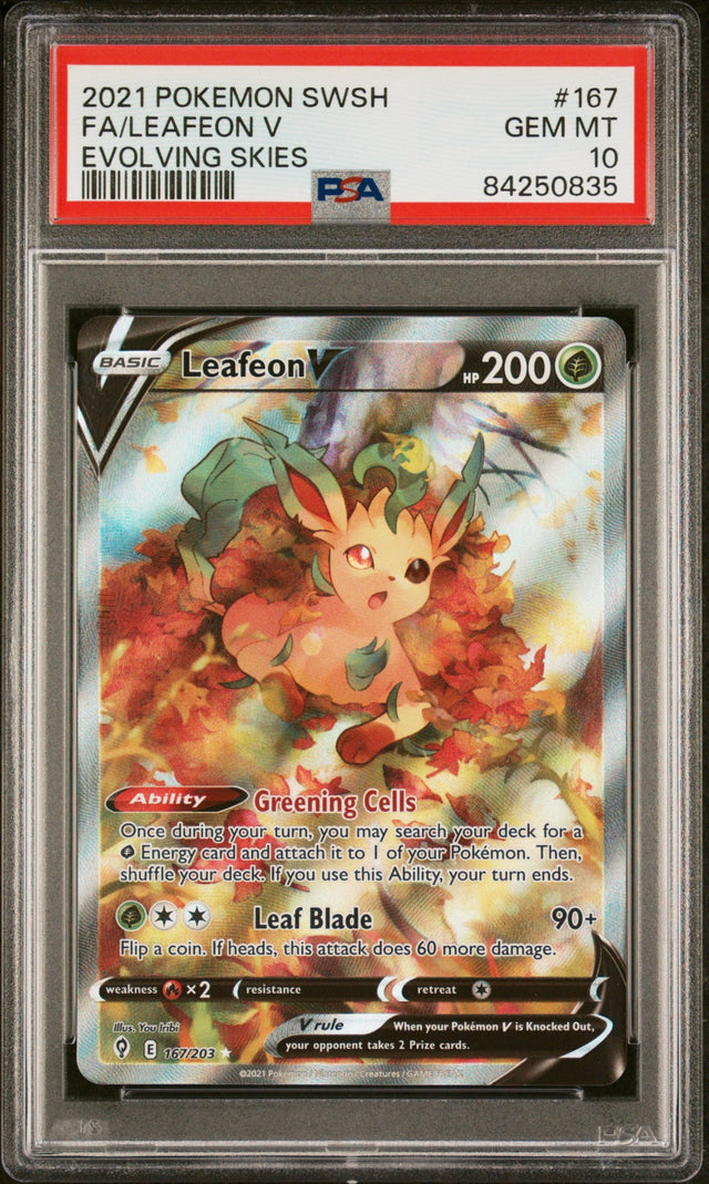 2021 POKEMON SWORD & SHIELD EVOLVING SKIES #167 FULL ART/LEAFEON V PSA 10