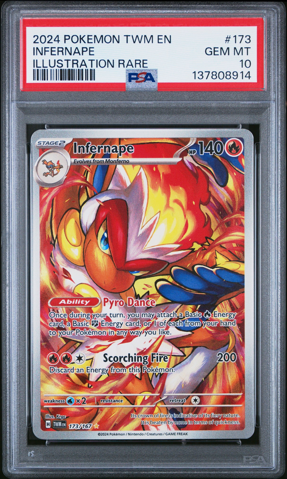 INFERNAPE ILLUSTRATION RARE 2024 POKEMON TWM EN-TWILIGHT MASQUERADE PSA GEM MT 10