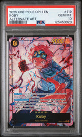 KOBY ALTERNATE ART 2025 ONE PIECE OP11-A FIST OF DIVINE SPEED PSA GEM MT 10