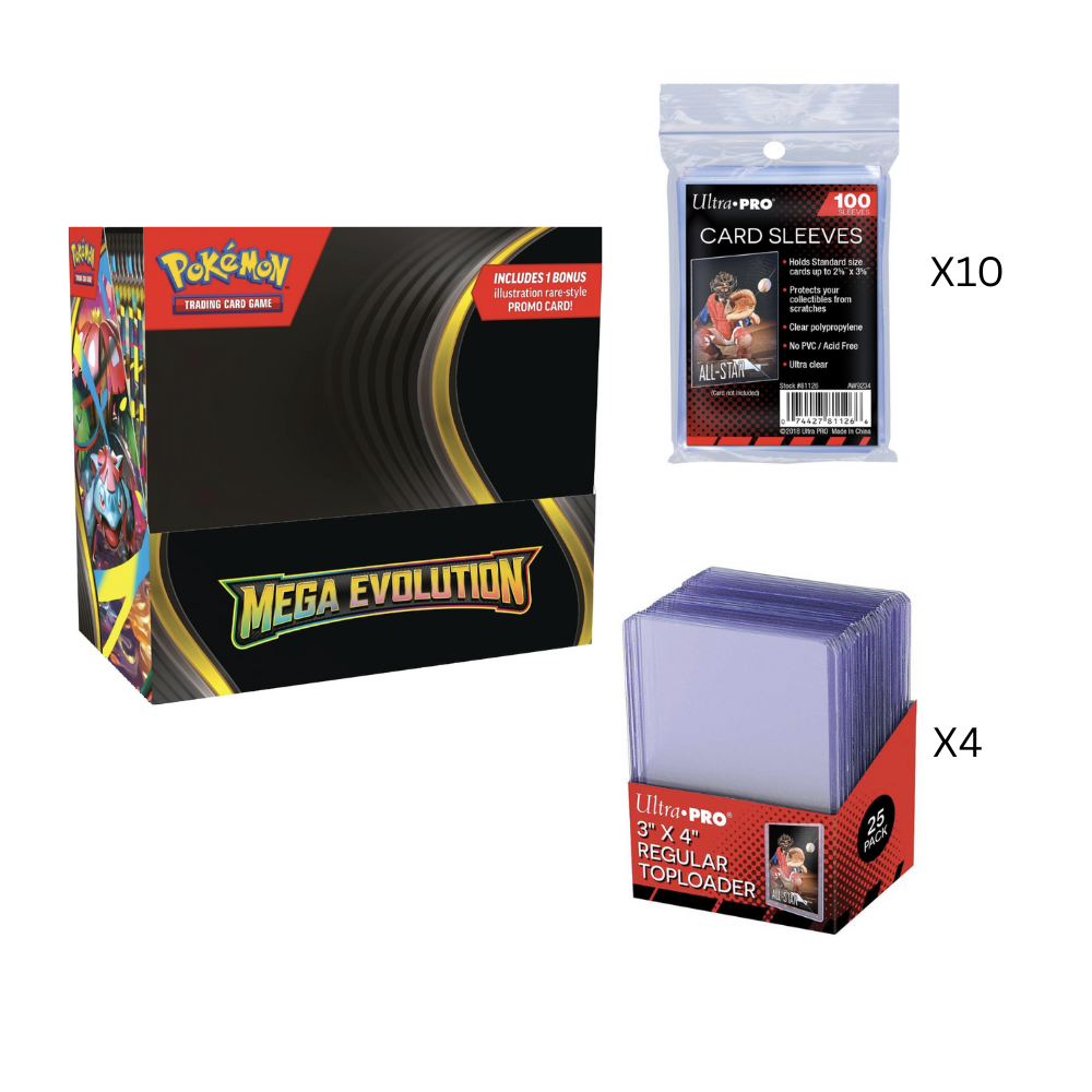 (LIMIT 1) Mega Evolution Enhanced Booster Box - 1000 Penny Sleeves - 100 Top Loaders