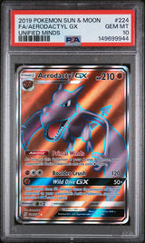 FA/AERODACTYL GX UNIFIED MINDS 2019 POKEMON SUN & MOON UNIFIED MINDS PSA GEM MT 10