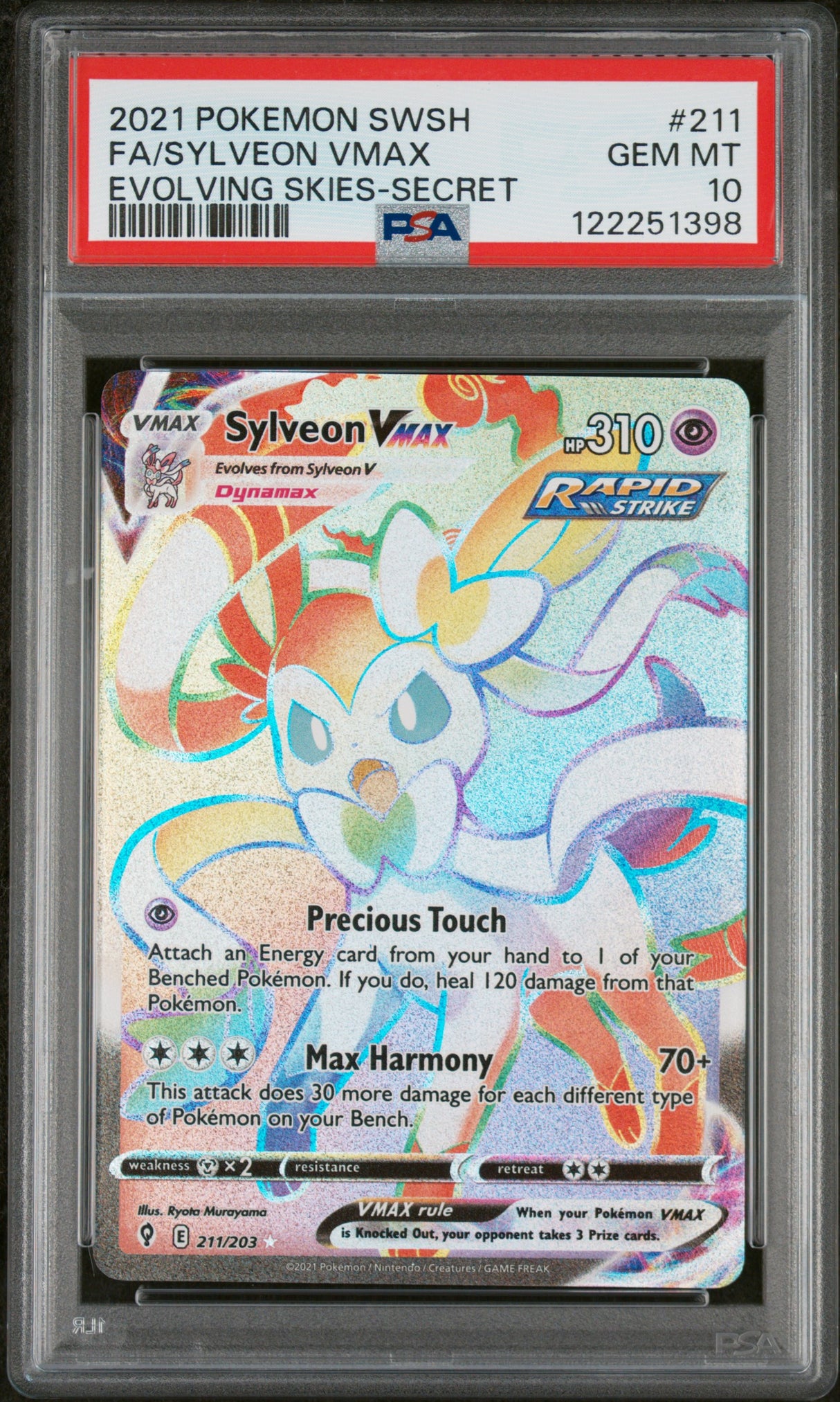 FA/SYLVEON VMAX EVOLVING SKIES-SECRET 2021 POKEMON SWORD & SHIELD EVOLVING SKIES PSA GEM MT 10