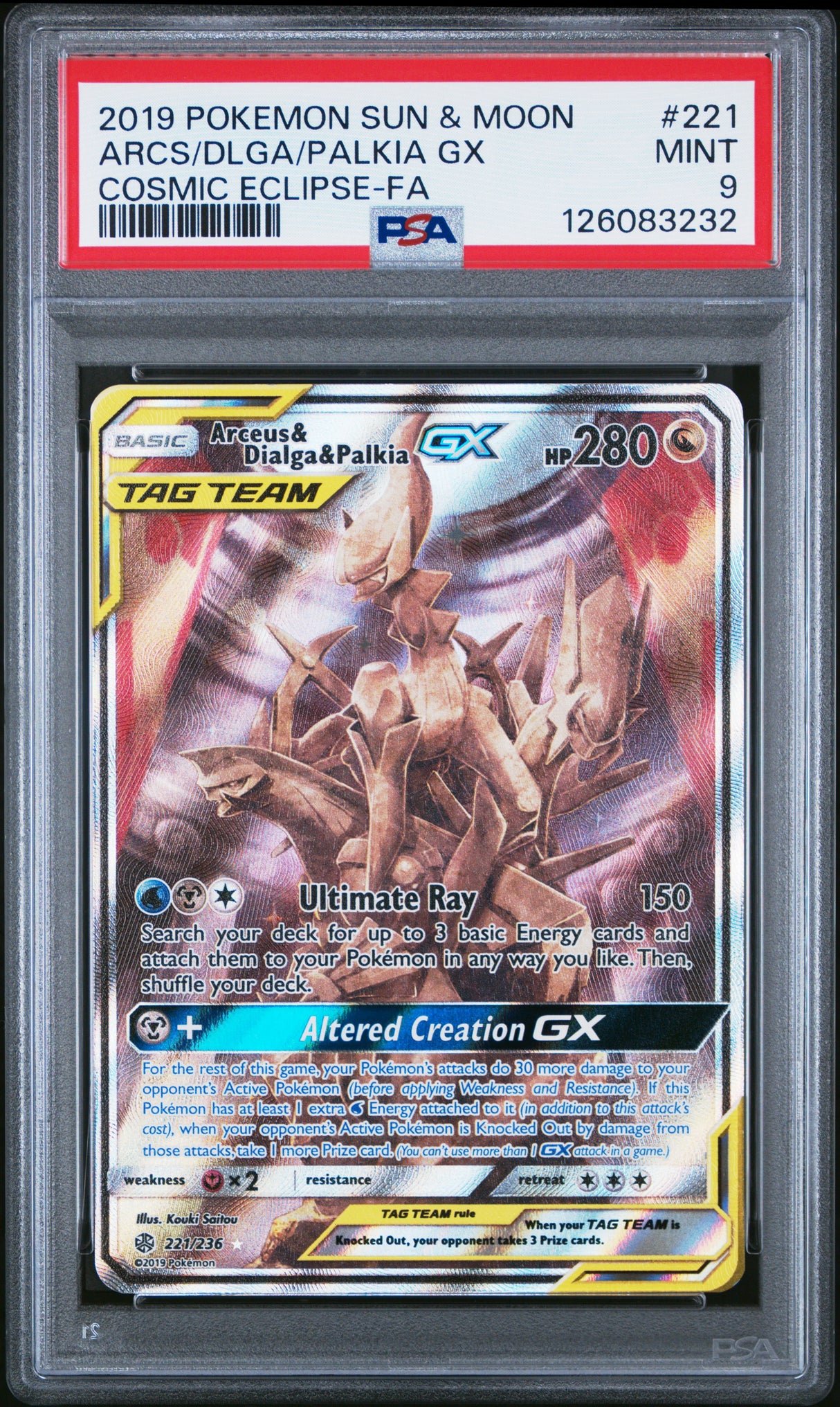 ARCS/DLGA/PALKIA GX COSMIC ECLIPSE-FA 2019 POKEMON SUN & MOON COSMIC ECLIPSE PSA MINT 9