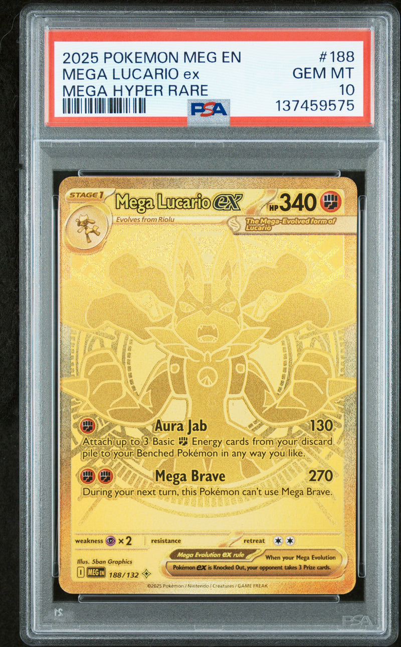 MEGA LUCARIO ex MEGA HYPER RARE 2025 POKEMON MEG EN-MEGA EVOLUTION PSA GEM MT 10